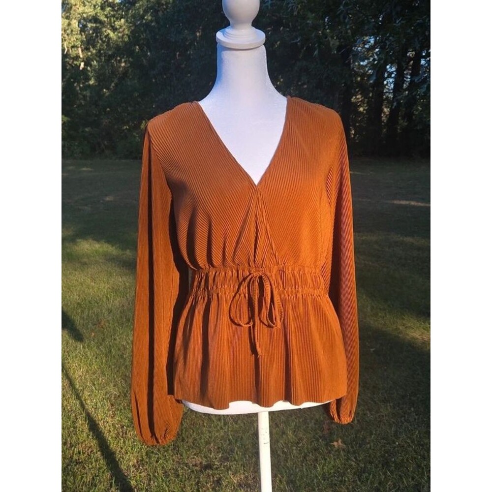 Abercrombie & Fitch Terracotta Brown Pleated Long Sleeve Top Medium